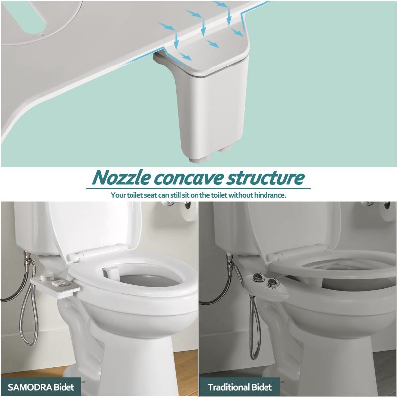 SAMODRA Bidet Attachment, Non-Electric Cold Water Bidet Toilet Seat Attachment with Pressure Controls, Retractable Self-Cleaning Dual Nozzles for Frontal & Rear Wash - Brushed Nickel - Image 5